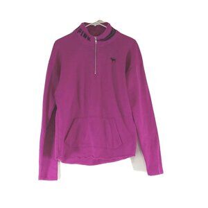 PINK VICTORIA SECRET Women Sweatshirt  Preowned   MEDIUM MAGENTA Collar Sleeves